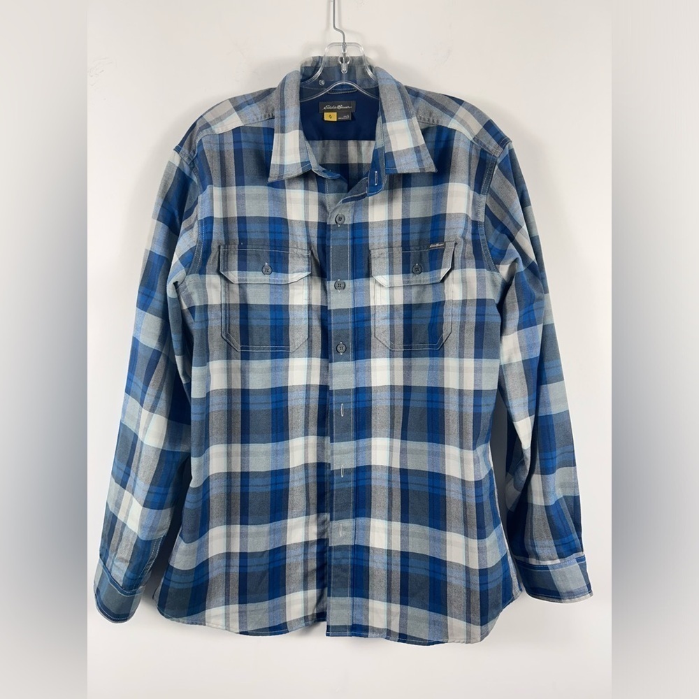 Eddie Bauer Blue and White Plaid Casual Shirt
